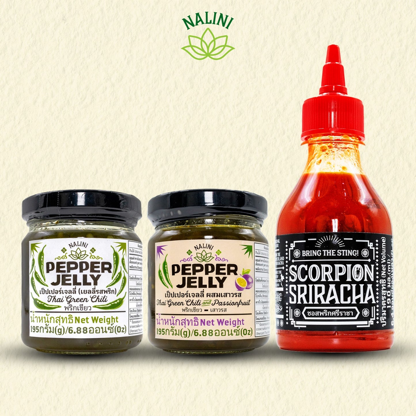 Sweet & Spicy Trio – Nalini Pepper Jellies & Scorpion Sriracha Gift Set